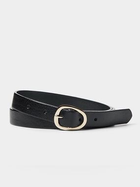 Simons Black Leather Belt with Gold Oval Buckle